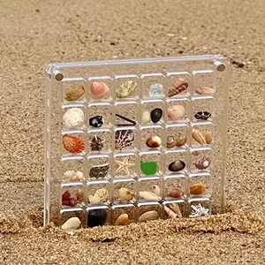 1 Pc 36-Grid Acrylic Shell Display Box – Clear square storage case with magnetic lid. High-transparency organizer for mini shells, specimens, beads and small collectibles, perfect for display and daily collection storage.