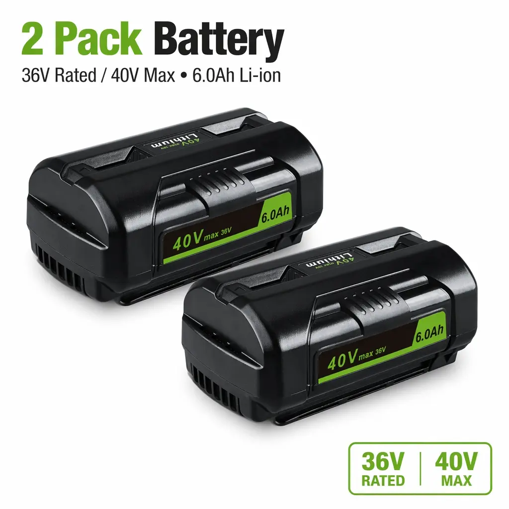 2-Pack 40V MAX 6000mAh (6.0Ah) Li-ion Replacement Battery, Compatible with Ryobi OP4040, Rechargeable Power Tool Battery for Gardening & Outdoor Power Tools, Ideal for Outdoor Users