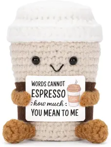 Funny Positive Coffee, Emotional Crochet Doll, Cute Crochet Potato Partner Toy with Positive Card Cheer Up Funny Gag Gifts for Best Friend Birthday Women Teacher Fall(Coffee