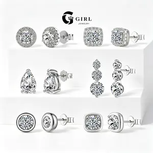 GGIRL Dainty S925 Silver Artificial Moissanite Stud Earrings Collection, Multi-Style Geometry Cut Brilliant Sparkle Earrings Trendy Women's Fine Jewelry for Daily & Occasion Ideal Daily & Party Accessory,Perfect Gift for Her on Special Days