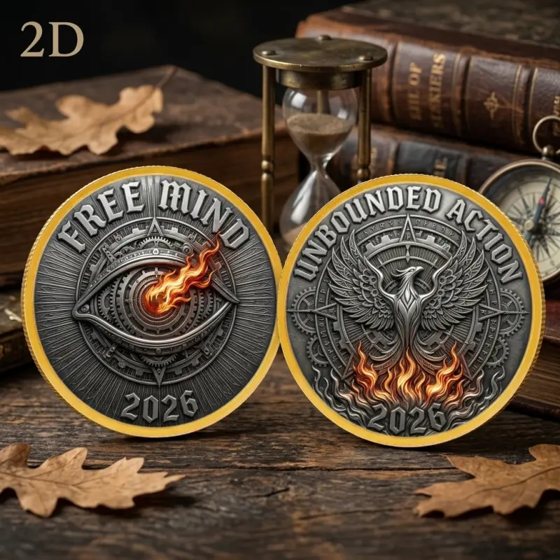 2026 Vintage Creative Collectible Ornament 2D Replica Coin with Reborn Phoenix & Eye of Flame Theme Featuring mysterious totem style, mechanical patterns and year elements Ideal for collection, festival gifting, birthday surprises, desktop display and per