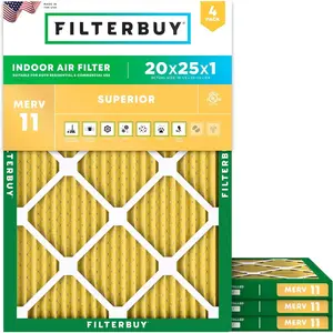 Filterbuy 20x25x1 Air Filter (4-Pack), Pleated MERV 11 Allergen Defense HVAC AC Furnace Air Filters (Actual Size: 19.50 x 24.50 x 0.75 Inches)