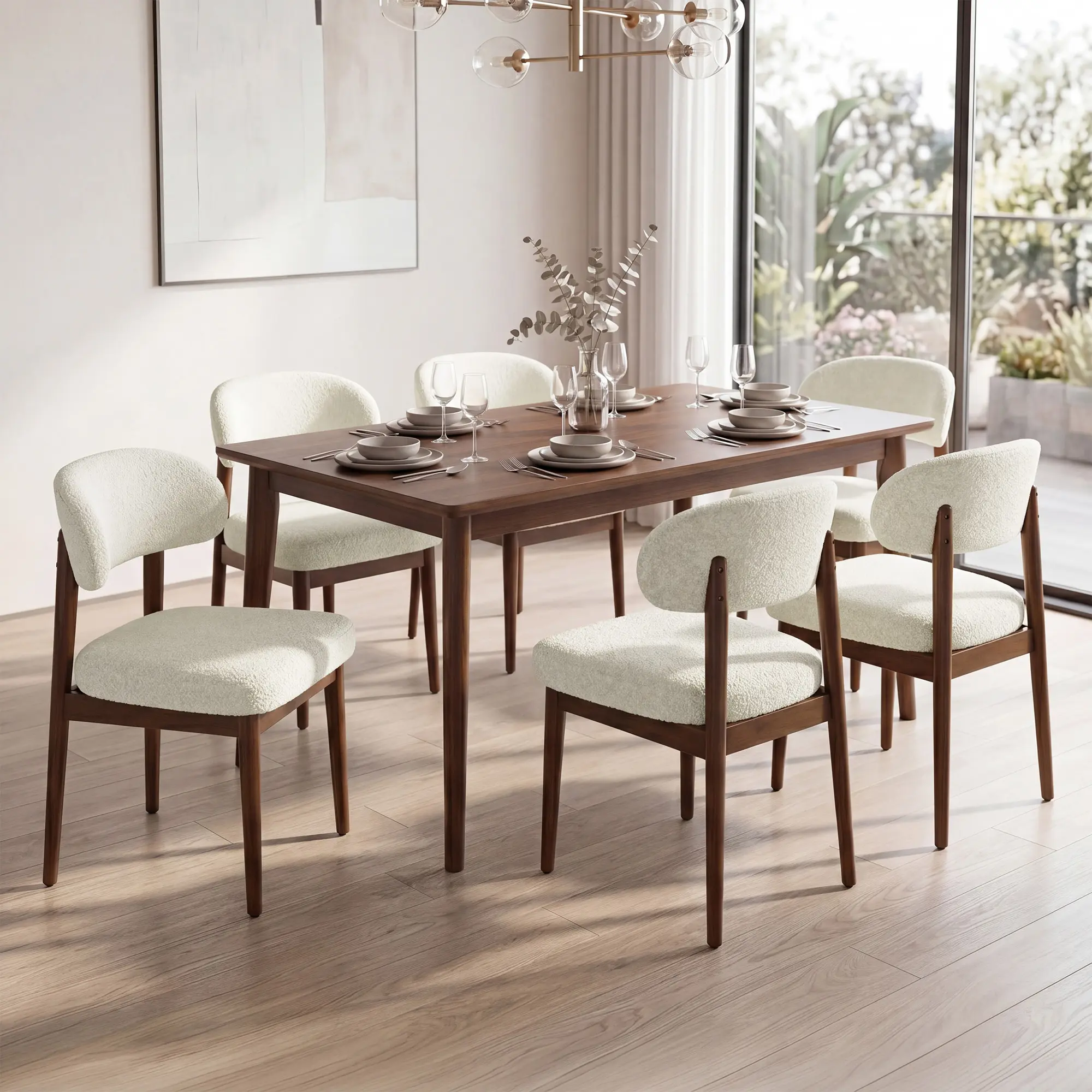 Modern Wooden Dining Room Chairs Set of 2/4/6, Modern Upholstered Teddy Fabric Kitchen Chairs with Ergonomic Curved Back, Farmhouse Dining Side Chair with Solid Wood Frame for Kitchen Table
