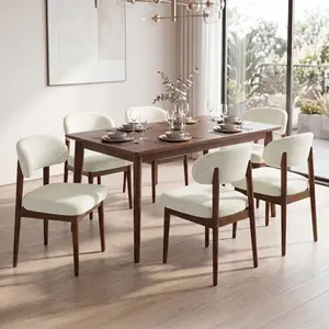 Modern Wooden Dining Room Chairs Set of 2/4/6, Modern Upholstered Teddy Fabric Kitchen Chairs with Ergonomic Curved Back, Farmhouse Dining Side Chair with Solid Wood Frame for Kitchen Table