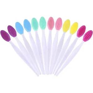 12 Pcs Silicone Pore Scrub Brush Face Lip Exfoliating Cleansing Brush for Nose Blackhead Removal Daily Face Cleaning