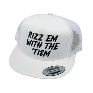 Rizz 'Em Trucker Hat | Funny Snapback Hat | Unisex Baseball Cap | Embroidered Graphic Hat | Casual Style Cap | Gift for Him & Her | Flat Brim Snapback