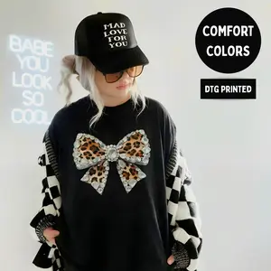 Leopard Print Jeweled Bow T-Shirt | Comfort Colors