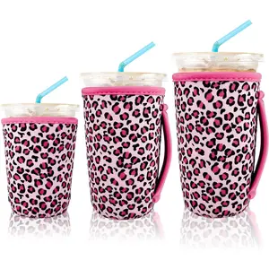 3  Iced Coffee Sleeves for Iced Coffee Cups or Drinks  Neoprene Insulated Sleeves for Hot and Cold Drinks from , Dunkin, And More ( leopard print)