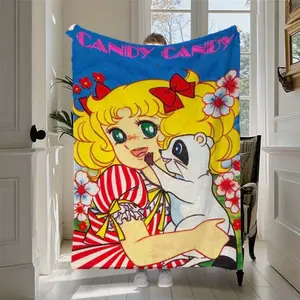 Candy Candy Anime Theme Flannel Throw Blanket 280GSM - Super Soft Cozy Warm Non-Woven Polyester Digital Print Multifunctional All-Season Use Perfect for Home Office Car Camping Naps Must-Have Anime Fan Decor Ideal Birthday & Holiday Gift vibrant character