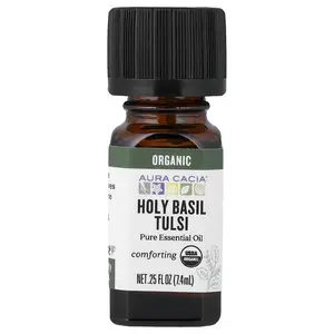 Aura Cacia Pure Essential Oil, Organic Holy Basil Tulsi, 0.25 fl oz (7.4 ml)