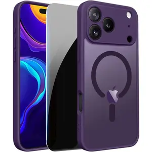 For iPhone 17 Pro Case with Privacy Screen Protectors & Full Camera Cover,Magnetic for iPhone 17Pro Case[Fit for MagSafe] Translucent Matte Phone Case for Men Women/Girls-Purple