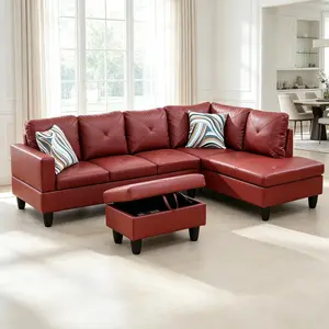 Red Faux Leather 3-Piece Living Room Sofa Set, smooth waterproof faux leather is stain-resistant and easy to wipe clean. Bold red creates a stylish focal point, sturdy frame and plush cushions fit modern home decor.