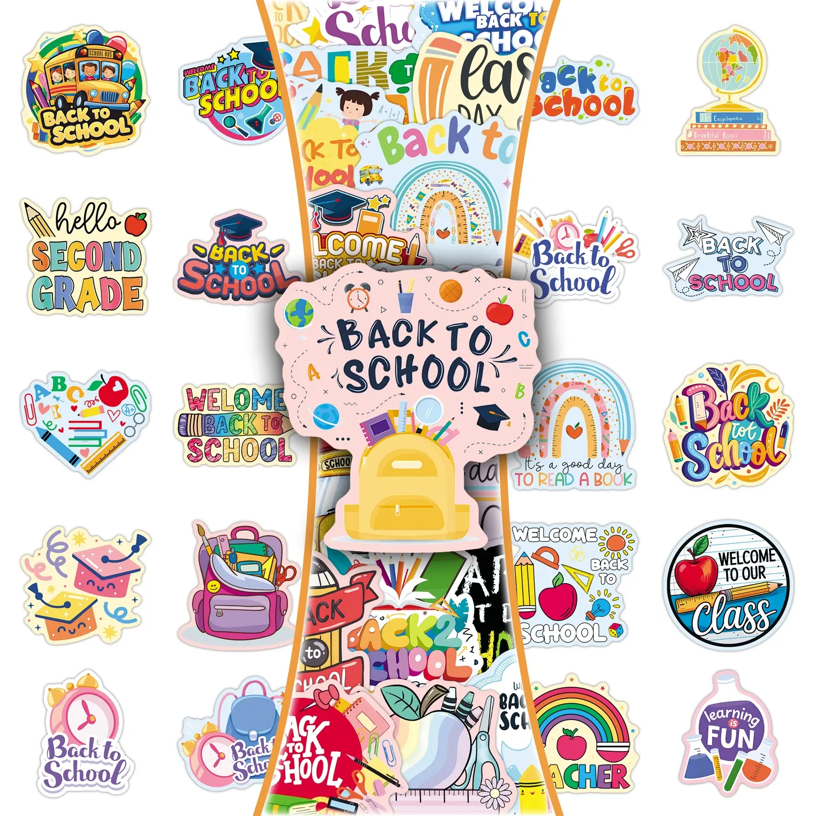 100 Pcs Back to School Stickers Pack, 2 Repeating Sets, Cute Kawaii Minimalist Aesthetic Stickers for Journaling, Planners, Scrapbooking, DIY Decoration for Laptops, Water Bottles, Phone Cases