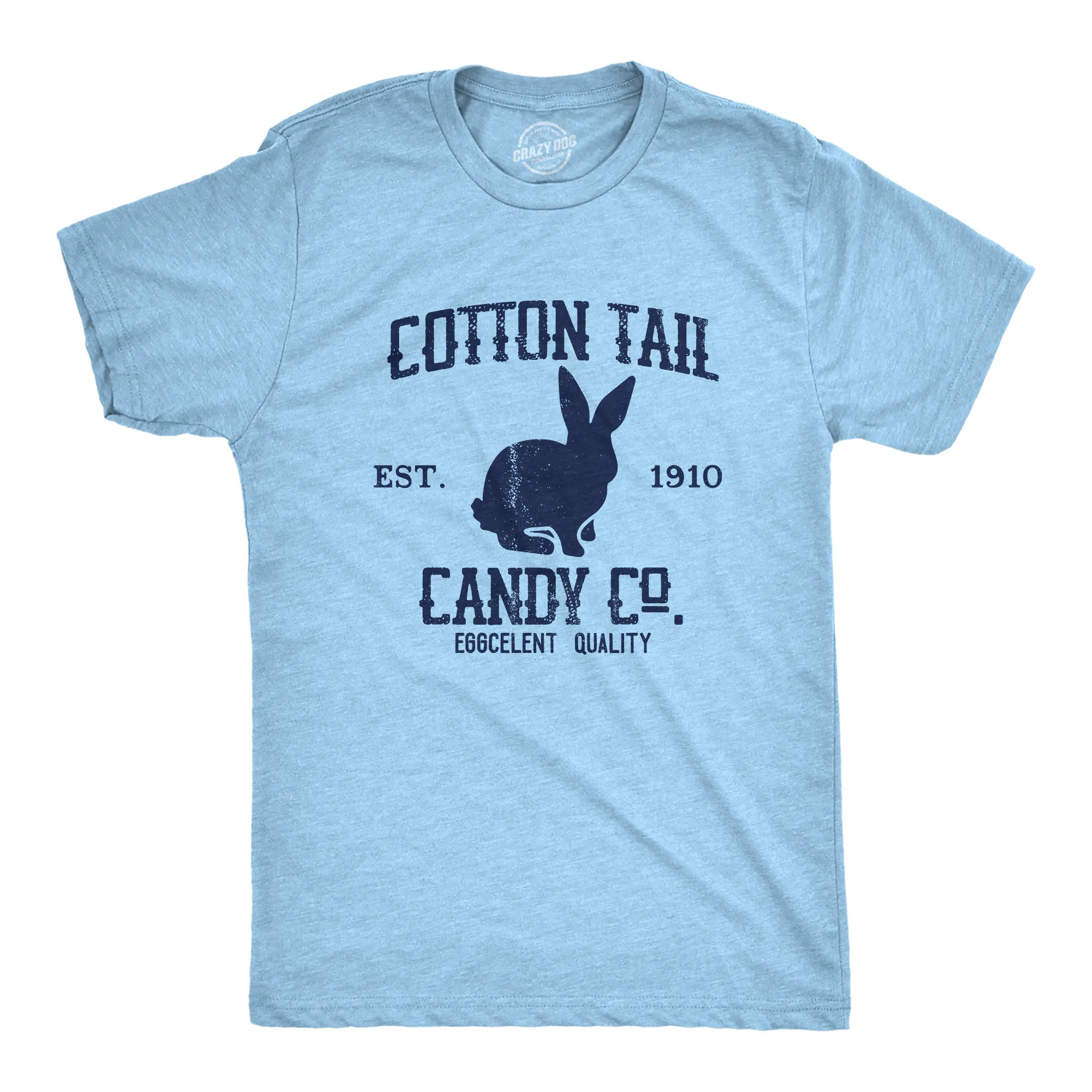 Mens Cotton Tail Candy Co T Shirt Funny Easter Sunday Chocolate Bunny Rabbit Tee for Guys Mens Funny T Shirts Cool Vintage Fashion T-Shirt Gift Classic Menswear Easter Apparel for Men Funny Food Short Sleeve Light Blue