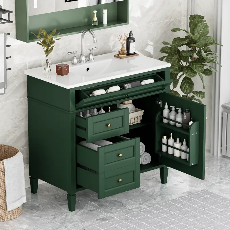 🔥 [SOIYELIFE] 36" Modern Bathroom Vanity - Spacious Storage with 2 Deep Drawers & Hidden Tip-Out Compartment | White Vitreous China Sink, Waterproof Countertop, Easy Assembly