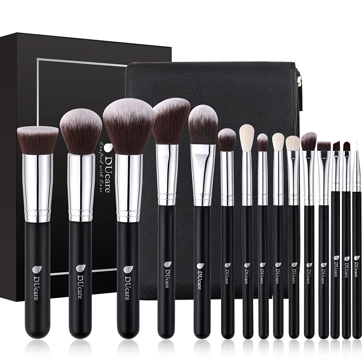 Ducare Makeup Brushes with Bag,15Pcs Makeup Brush Set Christmas Gift Travel Kabuki Foundation Blending Blush Eyeliner Shadow Brow Concealer Brushes Kit Black Doremi Beauty