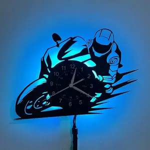 Colorful vinyl wall clock, motorcycle theme, suitable for home decoration, office decoration, hotel decoration, classroom decoration, festival gifts, birthday gifts, graduation gifts, art collection for cycling enthusiasts