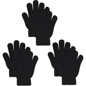 3 Pairs Winter Magic Gloves Warm Strecty Knit Gloves For Men Women in Common Size, Black