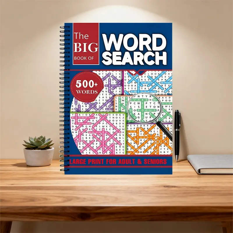 Word Search Puzzle Book, Durable Dual Spiral Bound 22 Pages, Suitable for Adults and Seniors, 500+ Words, Large Font, Boosts Memory and Cognitive Skills
