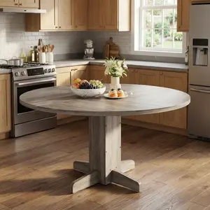 Garvee Round 47-Inch Farmhouse Kitchen Dining Table with Sturdy Pedestal Base, Seats 4-6 People, Ideal for Dining Room, Living Room, or Apartment, Durable and Stylish Circle Design