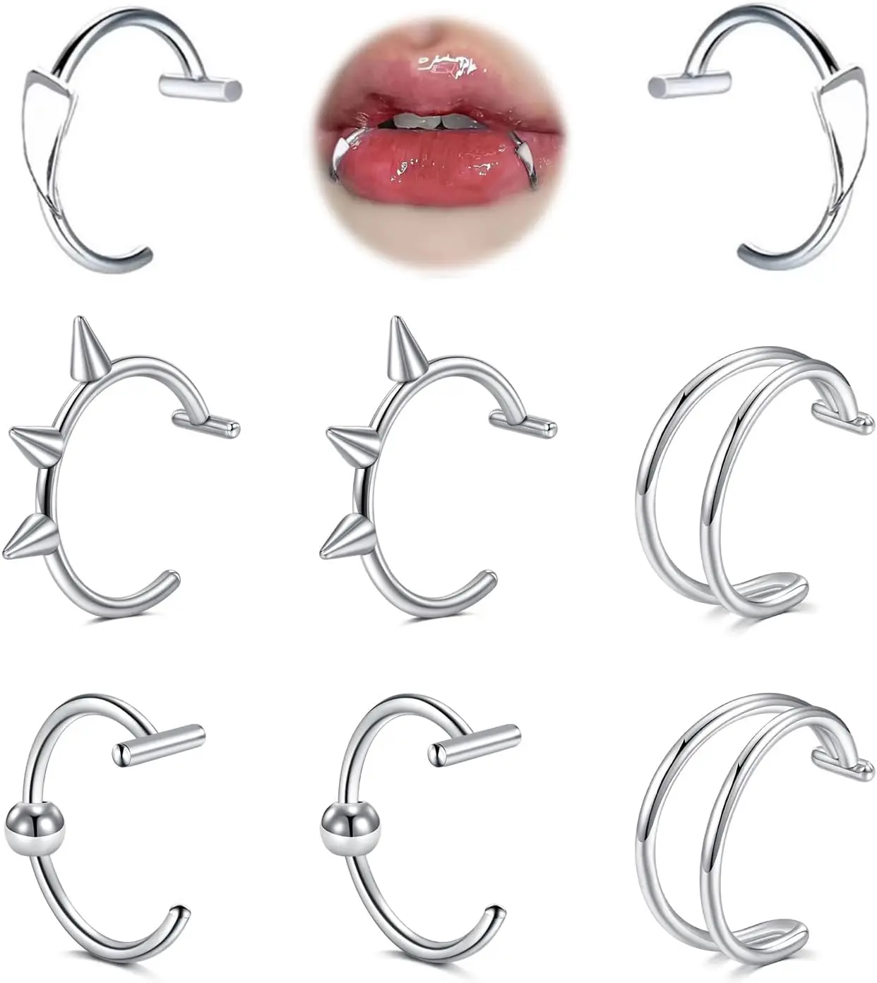 Black  Lip   Lip Ring Cuffs Clip on Nose Ring Hoop Faux Snake Bites non Piercings  Vampire   Fangs for Halloween  Clip Double Earring Hoop
