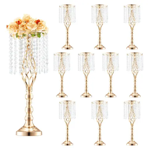 Set Of 10 Clear Crystal Tall Flower Stand Vases, Height 55 Cm / 21.65 Inches, Ideal Wedding Centerpiece Decor For Ceremony, Reception, Banquet, Party And Other Events, Elegant Glass Vase Stands