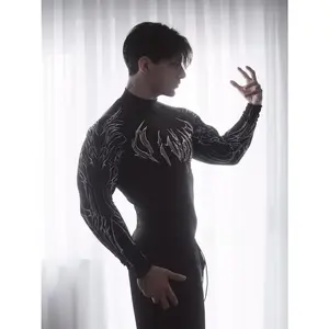 Sweet Spice Girl Show Body Gothic Tight High Elastic Fitness Sports Semi-High Neck Quick Drying Breathable Long Sleeve T-Shirt Men and Women