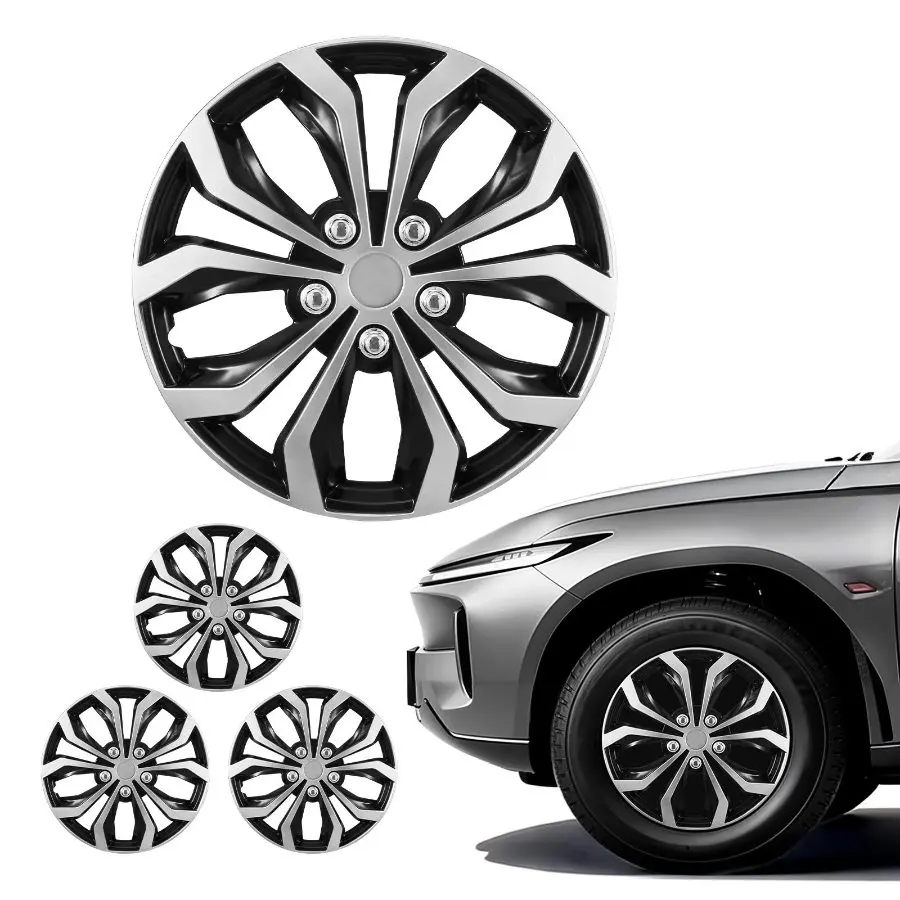 【Summerfinds】 VEVOR 16-Inch ABS Hubcaps (Set of 4) with Snap-On Clip System, Full Coverage Steel Wheel Covers, 10-Spoke Universal Replacement with 3-Position Adjustable Retaining Ring & Valve Stem Notch, Silver/Black, R16 for Hyundai Chevrolet
