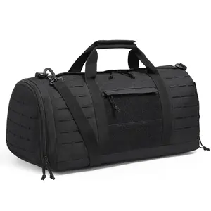 Tactical Duffle Bag, 45L Gym Bag Duffle with Molle Design and Shoe Compartment, Military Travel Bag for Men and Women, Tactical Gear Bag for Overnight, Sports, Fitness, Clothing, Travel, Black