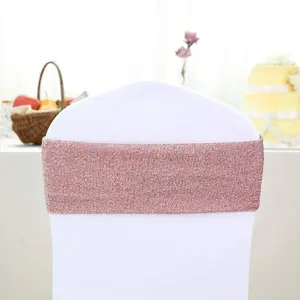 5 Pack Metallic Shimmer Tinsel Spandex Chair Sashes Rose Gold - Glittery Finish Stretch Chair Bands