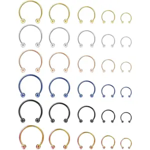 FINREZIO 30PCS Stainless Steel 16G Nose Septum Horseshoe Rings Circular Barbells Cartilage Tragus Helix Eyebrow Lip Labret Nipple Ear Piercings Body Jewelry 6mm-14mm Daily