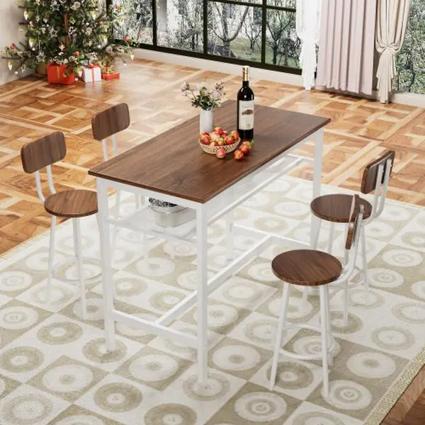 5-Piece Modern Counter Height Bar Table and Chairs Set - 4-Person Pub Bistro Apartment Furniture, MDF & Metal Waterproof Compact Design with Drawer Net, Assembly Required for Adults' Dining, Coffee Shop Use