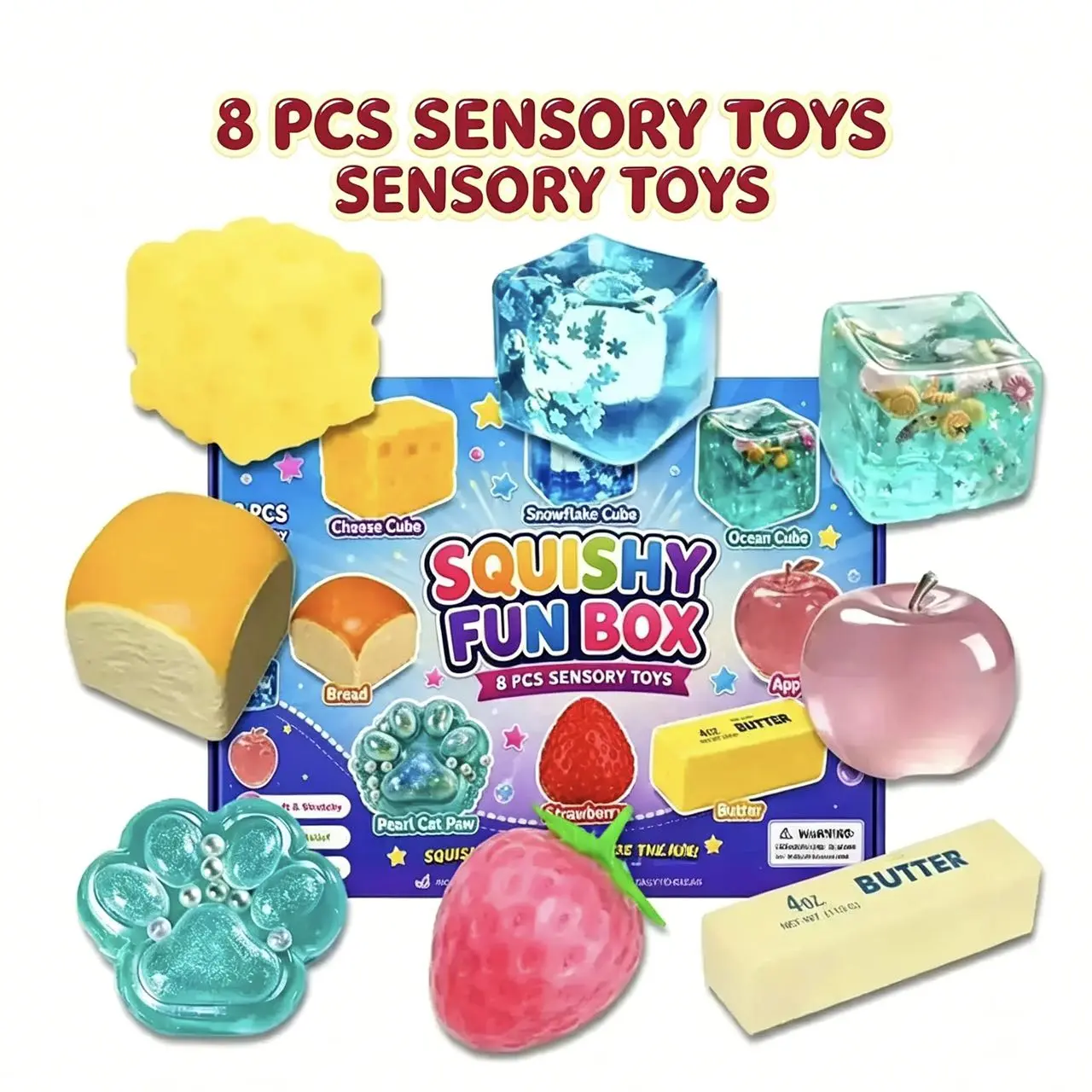 8PCS Squishy Fun Box Sensory Toys Set, Slow Rising Squishy Toys, Cute Kawaii Fidget Toy Pack, Soft Squeeze Toys for Kids Teens Adults, Birthday Gift Party Favor