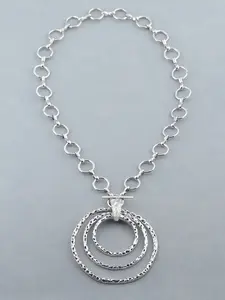 1pc Silver Color Boho Large Multi-Circles Moveable Round Circles Pendant Chunky Chain Statement Necklace Suitable For Women's Daily Wear 18"+2" Extend Chain