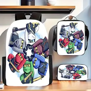 3-piece ninja cartoon game-style backpack, with adjustable shoulder straps, polyester lining, zipper closure, hand washable, suitable for ages 14 and up - features decals and printed details, ideal for travel use