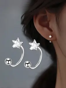 Pair of Earrings in Star Shape with Shiny Synthetic Zirconia on 925 Silver, Cute and Exquisite Low Allergy Shining Earrings, Excellent Gift for Women Suitable for Daily Wear, Gift for Eld, Gift for Ramadan, Earrings Jewelry