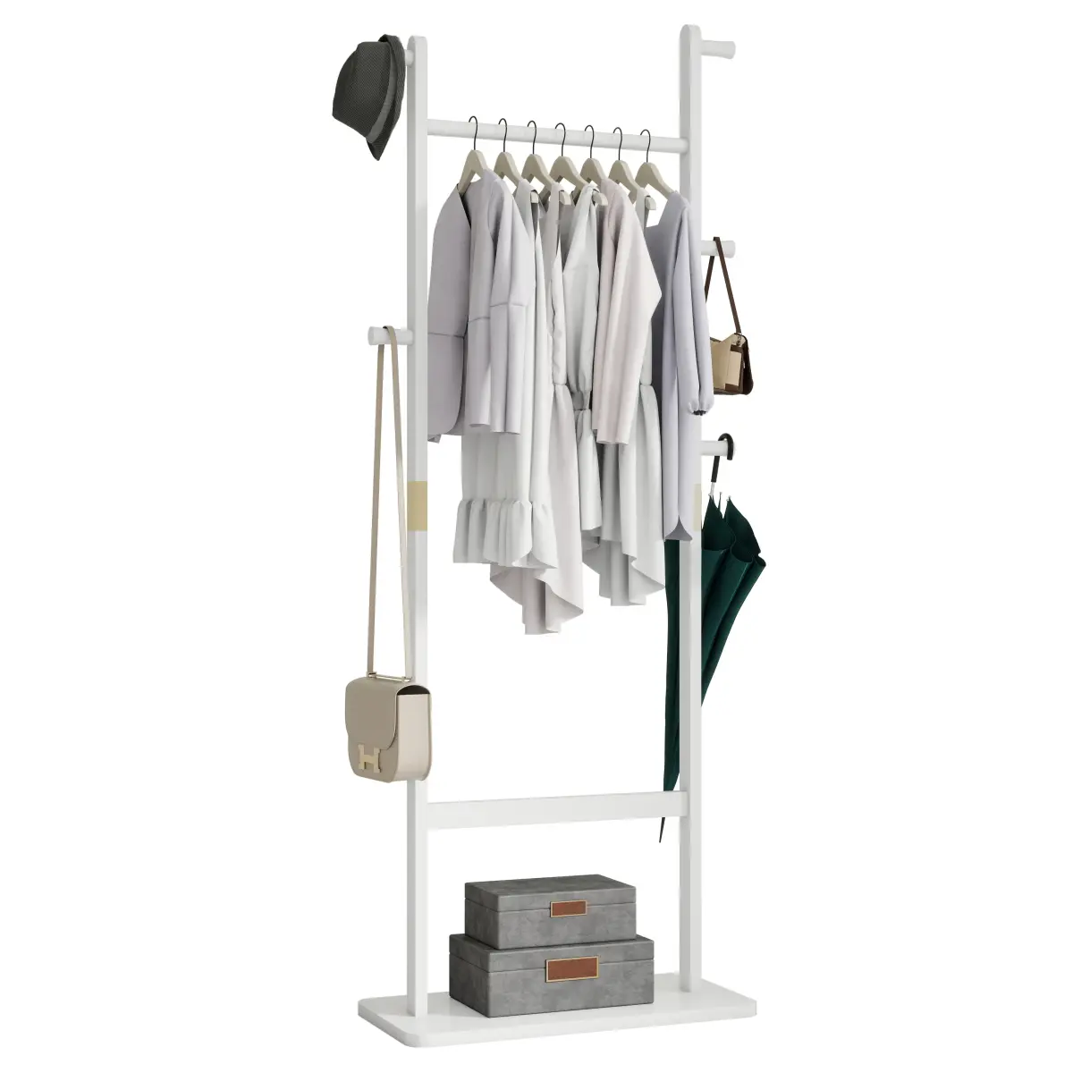 23.62×11.81×70.87 in Solid Wood Self-Standing Coat Rack, Natural Textured Detachable Portable Hallway Entryway Garment Stand, Space-Saving Clothes Hanger, Self-Standing Coat Racks