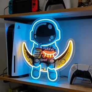 Astronaut Neon, Handmade Moonlight Artwork, Astronaut Sign Home Bedroom Wall Decor Party Bar, UV Printed Neon Art, USB Powered, Dimmable Switches, Wall Decor, Suitable for Bedroom, Bar, Shop, Club Garage Bedroom, Home Art Decor, Gifts for Men with Kids