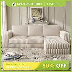 【SPOTLIGHT DAY】ONBRILL 3 Seater 110" Comfy Corduroy Cloud Modular Couch with Chaise(2 Packages Shipping), L-Shaped Sectional Sofa Couch with Deep Seat, Modern Upholstered Couches for Livingroom Bedroom Furniture, No Assembly Required,DIY,Breathable