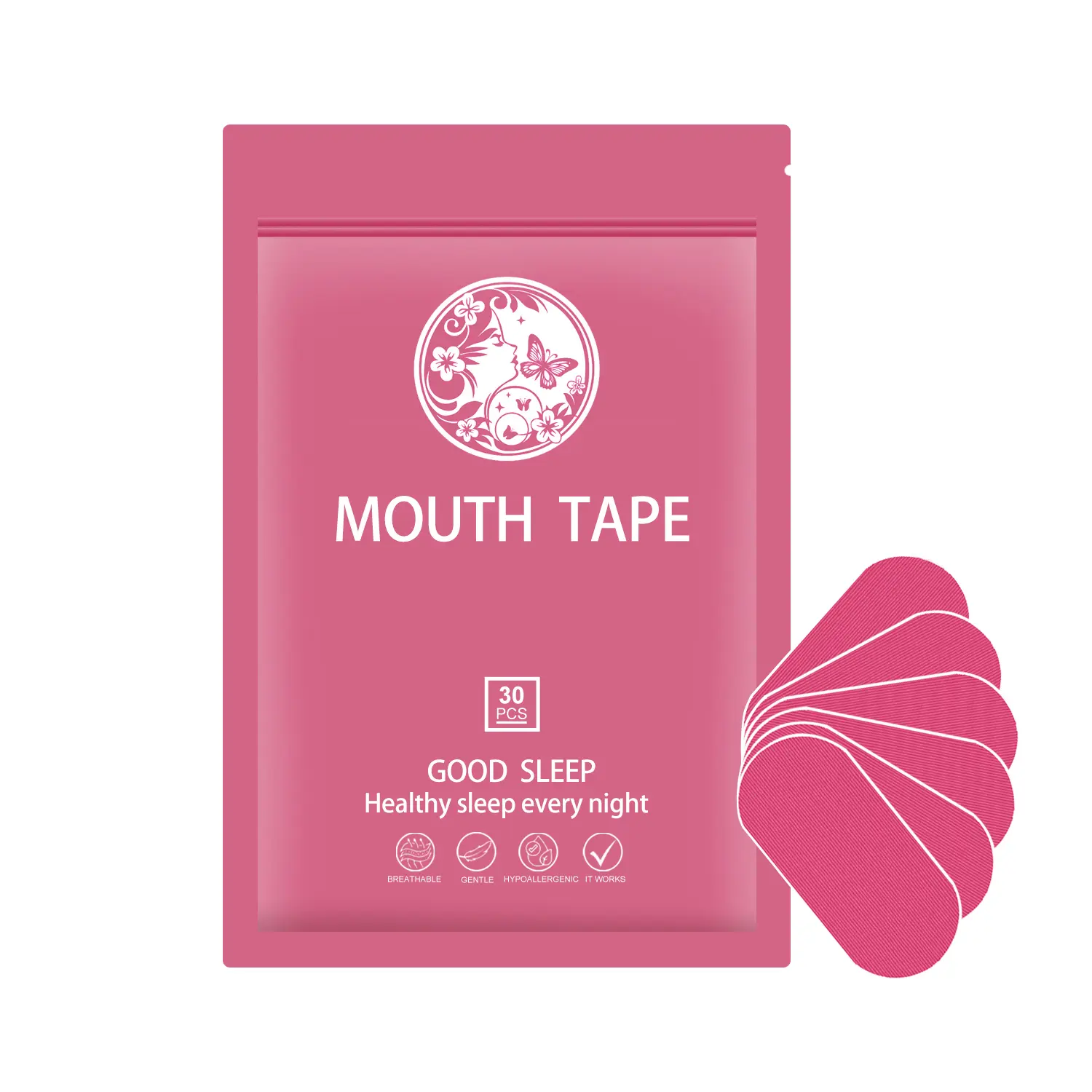 Hypoallergenic Mouth Tape for Sleeping, Ultra-breathable Anti-Snoring Strips with Enhanced Adhesion, Gentle for Sensitive Skin, 30pcs Pack in Pink & Black, Youth, 4/2/1-Month Supply, Black / 1 Months Supply