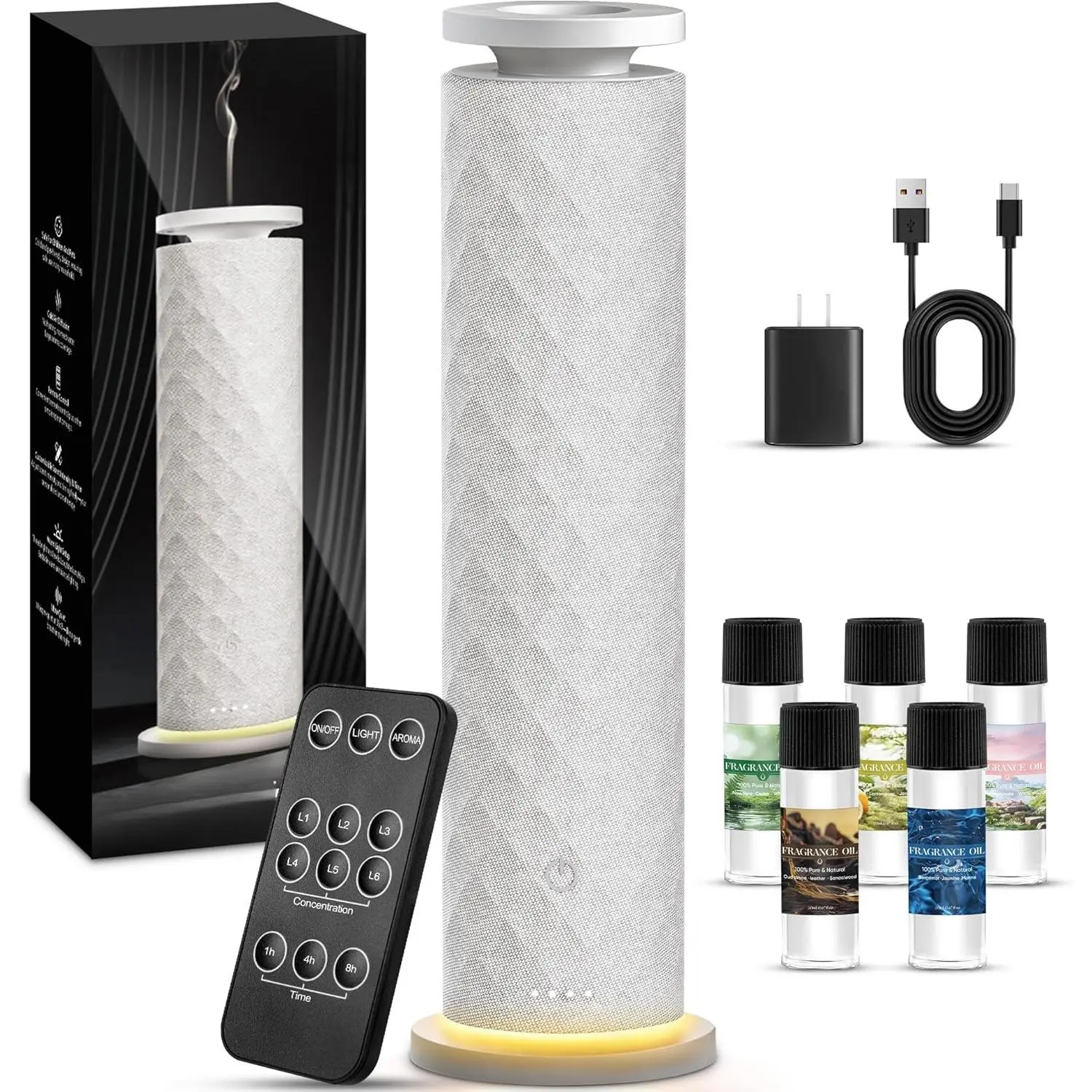Hotel Scent Diffuser Starter Kit - 1000 Square Feet,7 Ambient Light Settings, Includes 5 Essential Oils for Hotel Aromatherapy, White