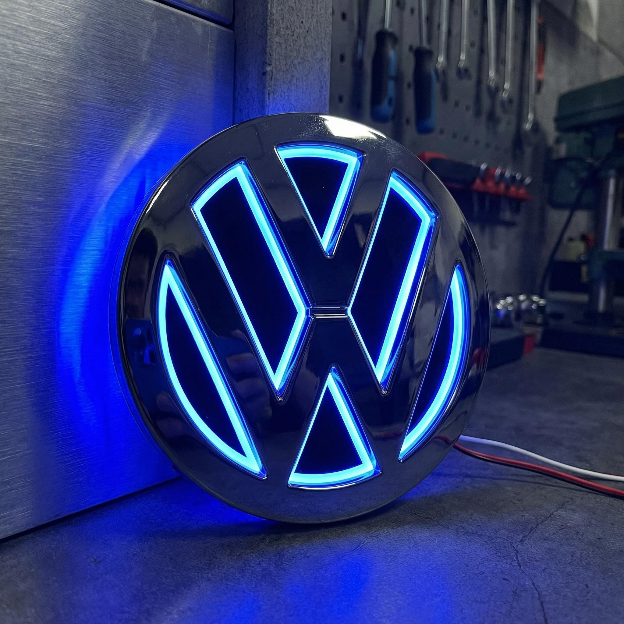 VW LED Logo Light for Volkswagen Golf Jetta Passat CC Polo | 4D/5D Glowing Front Grille Rear Badge Emblem | 11cm Car Atmosphere Decorative Lamp | Modification Accessories Tube Tail Lights Tacoma Roof Top Strobe Bar with RGB Fuse Assortment Kit Puller
