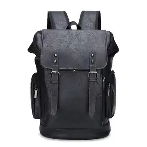 Men's PU leather backpack, Vintage Flap Cover Daypack for Work Travel College, 15 Inch Laptop Rucksack