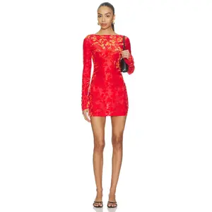 SNDYS Zena Mini Dress in Red Burnout