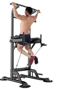 Power Tower Pull Up Bar for Home Gym Multi Functional Workout Station with Adjustable Height 13 Gears & Anti-Slip Suction Cups for Strength Training - Vertical Knee Lifts