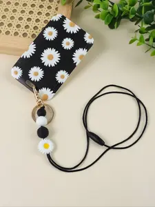 Daisy Theme Keychain Card Holder, Preppy Style Silicone Beads Design, Colorful and Practical Gift for Friends Birthday Holiday, Keychain Lanyard