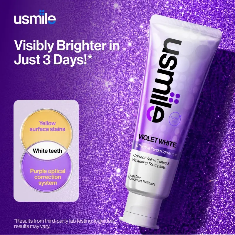【New】Usmile Hydroxyapatite Toothpaste - Purple Tone-Correcting Formula, Fluoride-Free, Grape Dew Flavor, Sensitive Teeth Friendly, Stain Remover, Long-Lasting Freshness, Daily Brightening Oral Care, Toothpaste Hydroxyapatite