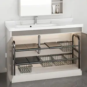 2-layer Kitchen Sink Storage Rack, 1 Box Expandable Kitchen Sink Cabinet with 5 Removable Panels & 5 Baskets, Kitchen Storage Organizer