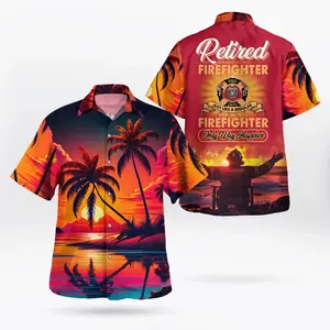 Retired Firefighter Hawaiian Shirt – Sunset Beach Fire Dept Graphic Tee – Tropical Vacation Shirt for Proud Firefighting Veterans # TikTokMadeMeBuyIt # AmericanStyle # 250Years # Casual Outfit # TrendyTee