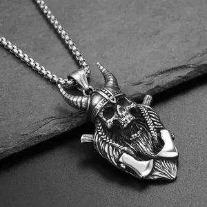 2023 Hot Selling Hip Hop Domineering Pharaoh Skull Necklace Men's Punk Retro Personality Stainless Steel Sweater Chain